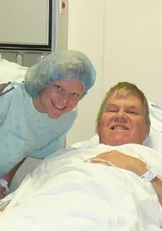Annette Marie Topping A woman and man in hospital bed smiling for the camera.